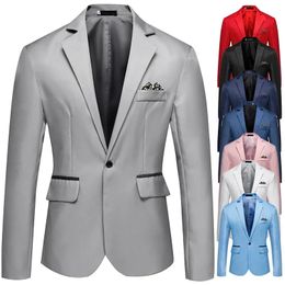 8 Colors Mens Suit Business Casual No Iron Single Row Button Split Collar Wedding Party Coat Slim Fit Office Blazer 240326