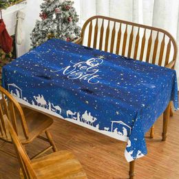 Table Cloth Blue Christmas Decoration Table Rectangle Tablecloth Winter Home Dinner Stain Resistant Tablecloth Wedding Party Decoration Y240401