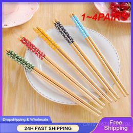 Chopsticks 1-4PAIRS Natural Bamboo Reusable Printed Serving Pot Hand Polishing Adults