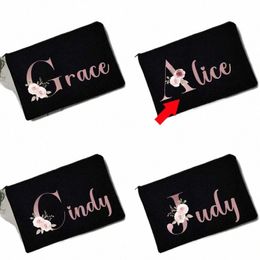 custom name Bridesmaid Makeup Bags Floral Alphabet Print Cosmetic Case Bridal Party Make Up Pouch Lady Tote Purse Wedding Gifts 03q4#