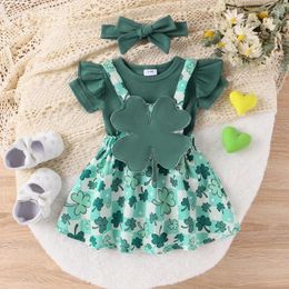 Clothing Sets Born Infant Toddler Baby Girl Clothes Set Ruffle Romper Clover Skirt Headband Outfits