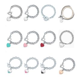 Designer High version TFF s925 silver OT heart-shaped heart studded diamond drop glue enamel bracelet style