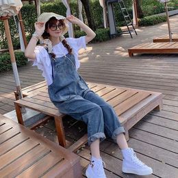 Women's Jeans Spring Women Denim Overalls Straight Ankle-length Wide Leg Jumpsuits 2024 Korean Do Old Loose Thin Jumpsuit T554