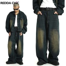 REDDACHiC Big Size Green Wash Skater Men Baggy Jeans Adjust-waist 90s Vintage Y2k Wide Pants Hip Hop Trousers Casual Work Wear