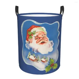 Laundry Bags Christmas Retro Santa Claus Hamper Large Storage Basket Jolly Happy Holidays Kids Nursery Toy Organiser