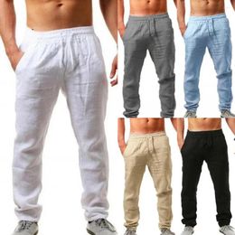 Men's Pants Men Elastic Waist Mid Rise Male Sweatpants Side Pockets Breathable Loose Solid Colour Long Streetwear