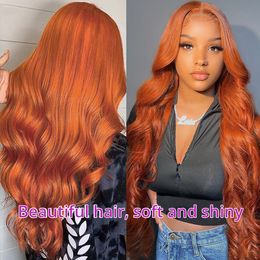 Ginger Orange Body Wave Lace Front Wigs Human Hair 13x4 Lace Frontal Wigs Brazilian Wavy Transparent Lace Front Wig Pre Plucked