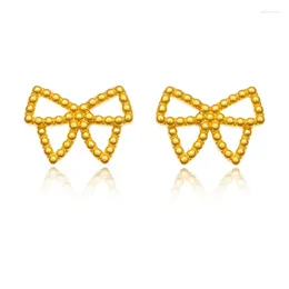 Stud Earrings 24K Yellow Gold Women 999 Bow Cute