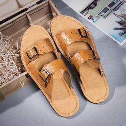 Slippers Genuine Leather Beach Sandals For Men's Leisure Personality Fashion Cool Flip Flops Men Slides 2024 Summer Mens