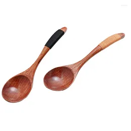 Coffee Scoops 2 Pcs Anti-Scalding Household Wooden Tableware Japanese Curved Oval Spoon Soup Seasoning Jam
