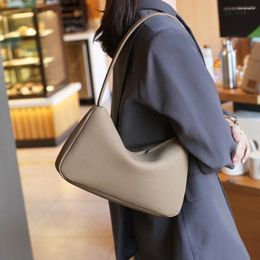 Evening Bags 2024 Genuine Leather Women's Underarm Bag Fashion Single Shoulder Simple Solid Colour High Quality Female Handbags Grey