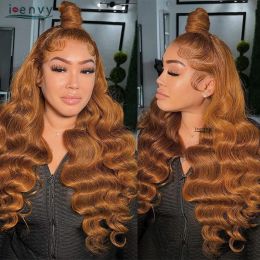 34'' Ginger Blonde Lace Front Wigs Pre Pluck Body Wave Coloured Red 13X4 Hd Lace Frontal Human Hair Wigs Burgundy Lace Front Wigs