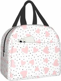 lunch Bag for Women Pink Heart Dot Thermal Lunch Box Reusable Insulated Lunch Bag Ladies Box for Cam Office School X69N#