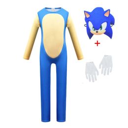 Children's Anime Game Blue Red Black Shadow Hedge Jumpsuit Hog with Headgear Mask Cosplay Costumes for Kids Carnival Clothes