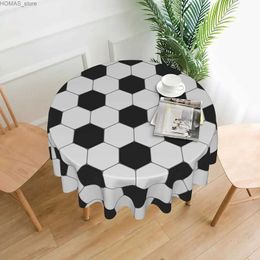 Table Cloth Black and White Soccer Pattern Tablecloth Round Table Cover Washable Polyester Table Cloth for Kitchen Party Picnic Dining Decor Y240401