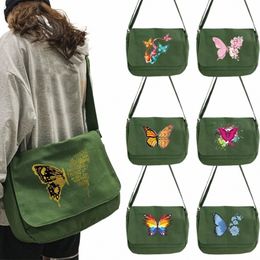 menger Women's Bag Canvas Butterfly Pattern Shoulder Bags 2023 School Travel Crossbody Bag Portable Large Capacity Handbag c6LY#