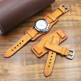 Handmade Bund Strap Men's Watch Band 20mm 22mm 24mm Genuine Leather Cuff Watch Bracelet Yellow Blue Black Green Red Watch Strap