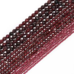 2/3/4mm Faceted Natural Gem Stone Garnet Bead Red Round Tiny Beads For Jewelry Making DIY Necklace Bracelet Accessories 15''