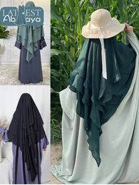 Ethnic Clothing Ramadan Hijab Cap Muslim Abayas For Women Multicolor Clothes Khimar Turkey 3 Layers Shawls Full Cover Headscarf Islamic