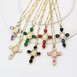 Chains 5Pcs Crystal Zirconia Cross Pendant Necklace Virgin Mary Classic Religion Fashion Jewelry Gift 52932