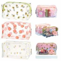 waterproof Toiletry Organiser Cute Print Avocado Fr Peach Travel Cosmetic Bag Transparent Makeup Bags for Women Girls Clear 64WL#