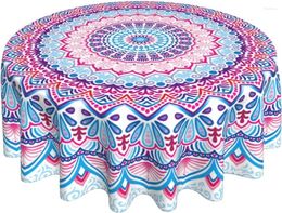 Table Cloth Blue Pink Bohemian Round Tablecloth 60 Inch Mandala Boho Floral Geometric Washable Wrinkle Stain-Resistant