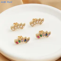 Stud Earrings MHS.SUN Chromatic Colour Petals Cubic Zircon For Women Girl Gold Plated Classic Banquet Party Jewellery Gift