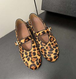 Gaoding ALA Womens Ballet Flat Shoes Horse Hair Leopard Pattern Mary Jane Single Shoes Lefu Shoes Belt Buckle Womens Shoes gwe