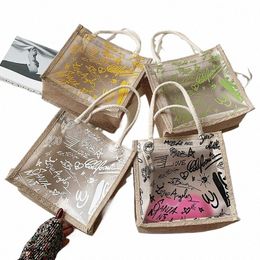 clear Graffiti Handbag PVC Transparent Bags Women Fi Shoulder Beach Jelly Purse Plastic Tote Clutch E7fg#