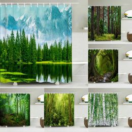 Shower Curtains 3d Forest Trees Scenery With Hooks Waterproof Polyester Bathroom Curtain Natural Landscape Home Decor