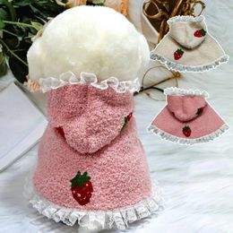 Dog Apparel Trench Strawberry Embroidery Pattern Dress-up Pet Cape Lace Design Windproof Plush Dogs Cats Hooded Cloak For Festival