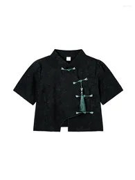 Women's Blouses Women Black Gothic Shirts And 90s Y2k Vintage Harajuku 2000s Chinese Style O-Neck Shirt Top Elegant Clothes 2024 Summer