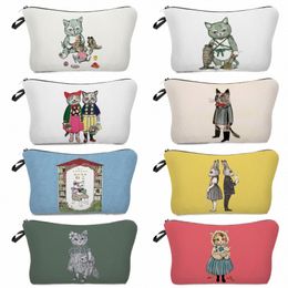 women Makeup Bag Fi Illustrati Cat Girl Print Heat Transfer Multifuncti Pencil Case Pretty Japanese Style Cosmetic Bags y6WW#