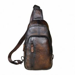 natural Leather men Casual Fi Blue Travel Triangle Chest Sling Bag Design 8" Tablet Shoulder Strap Bag Daypack Male 8005 813I#