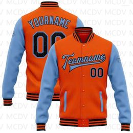 Men's Jackets Custom Orange Black-Light Blue Bomber Full-Snap Varsity Letterman Two Tone Jacket