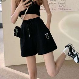 Designer Shorts Are Selling Well Black Embroidered Teddy Bear Casual Shorts for Female Students Korean Version Loose Summer New High Waisted Slimming Wide Leg Pants