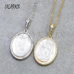 Chains 5 Strands Religion Style Virgin Mary Pendant Necklace White Shell Jewellery Pave Zirconia Medal Gift For Women 5210