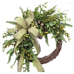 Decorative Flowers Christmas Wreath Pastoral Garland Farmhouse Mung Bean Pod Rattan Ring Wall Front Door Hanging Decoration For Home Decor