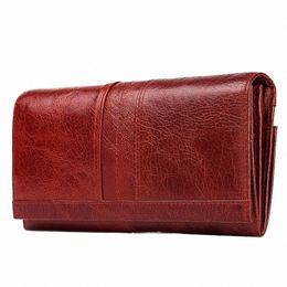 kavis Genuine Leather Wallets for Women Fi Lg Clutch Mey Bag with Phe Pocket RFID Female Credit Card Holder Red a8MO#