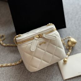 10CM Mini Square Box Women Designer Makeup Bag Gold Ball Adjustable Chain Luxury Evening Clutch Leather Diamond Cheque Vanity Case Handbag Coin Purse Card Holder