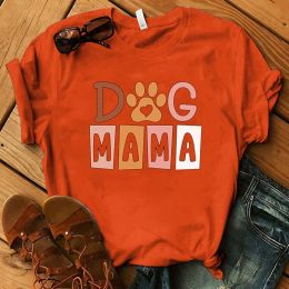 Dog Mama Printing T-Shirt Women Tees Round Neck T-Shirt