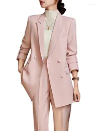 Women's Two Piece Pants Fashion Ladies Pant Suit Women Pink Apricot Black Female Casual Jacket Blazer And Trouser 2 Set