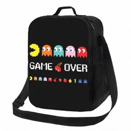 custom Vintage Arcade Game Over Lunch Bag Women Warm Cooler Insulated Lunch Boxes for Children School o20A#