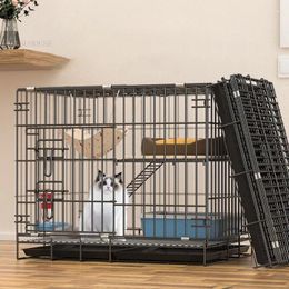 Cat Carriers Iron And Dog Cage Indoor House Pet Products Super Large Free Space Foldable Villa With Toilet Double-layer