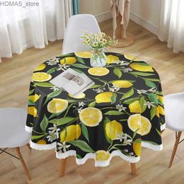 Table Cloth Round Tablecloth 60 Inch Summer Table Covers Stain and Wrinkle Resistant Washable Lemon Table Cloth Home Decor for Buffet Party Y240401