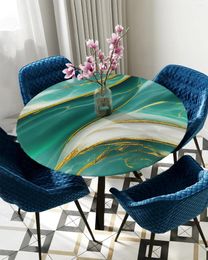 Table Cloth Marble Texture Green Round Tablecloth Elastic Cover Indoor Outdoor Waterproof Dining Decoration Accessorie