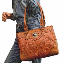 celela Shoulder Bags for Women Tote Bag Large Ladies Quality Leather Vintage Western Purse Embossed Ccho Studs Handbags 62uw#