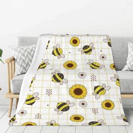 Blankets Cartoon Bee Sunflower Blanket Warm Lightweight Soft Plush Throw For Bedroom Sofa Couch Camping