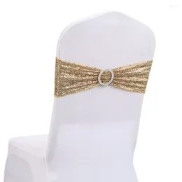 Chair Covers 10pcs Champagne Gold Polyester Bows Straps Fabric Sashes Home Decor Wedding Party 15cmx35cm