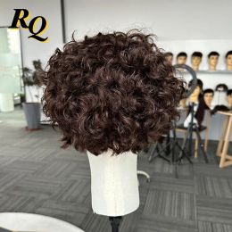 Male Curly Wig Pre Styled Short Cut Full Lace Wig For Men Toupee Hairpiece Virgin Human Hair Replacement System Brown Color 2